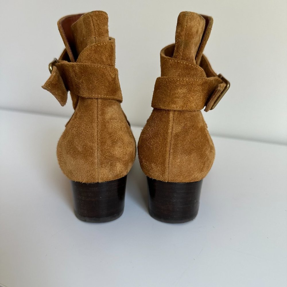 Michel Vivien Tan Suede Ankle Bootie with Buckle Strap - Picture 4 of 7